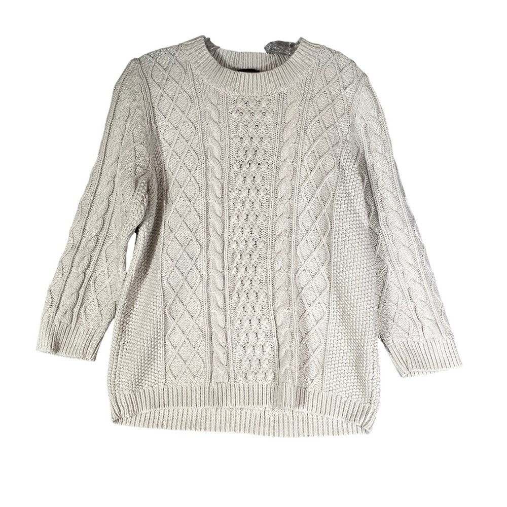 Talbots Womens XL Ivory Cable Knit Cotton Wool Blend Crew Neck Sweater